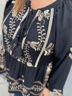 Cabana Living Kinaros Bluse Sort Med Guld