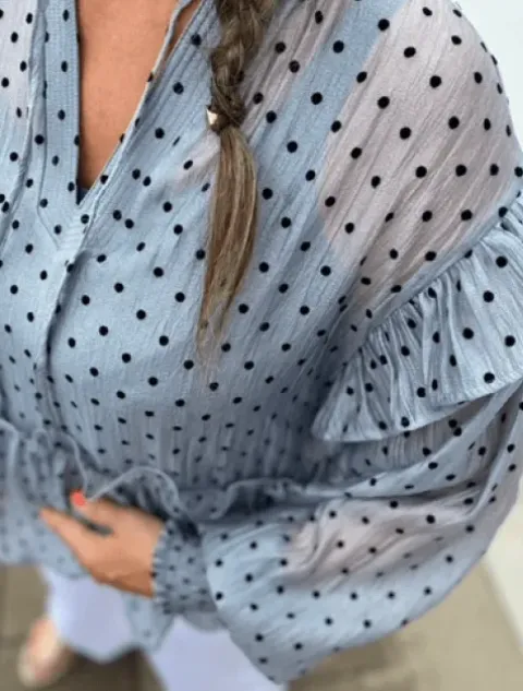 Co Couture Grå Katinka Dot Frill Bluse – SPAR 40%
