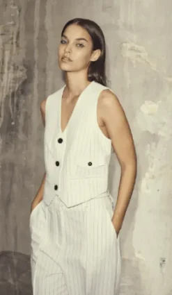 Co couture Pima Pin Vest – Hvid Stribet