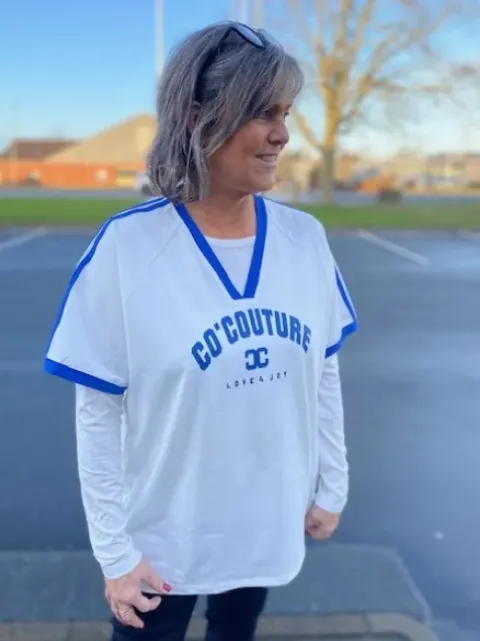 Co Couture Siara Oversize Sporty Tee Hvid Med Blå