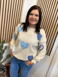 Marta Amarante Strik Beige M/Blå Hjerter