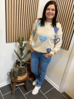 Marta Amarante Strik Beige M/Blå Hjerter