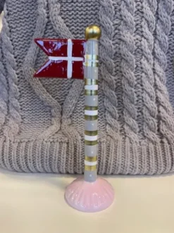 Stort Flag Grå Guld Creme Stang Rosa Fod